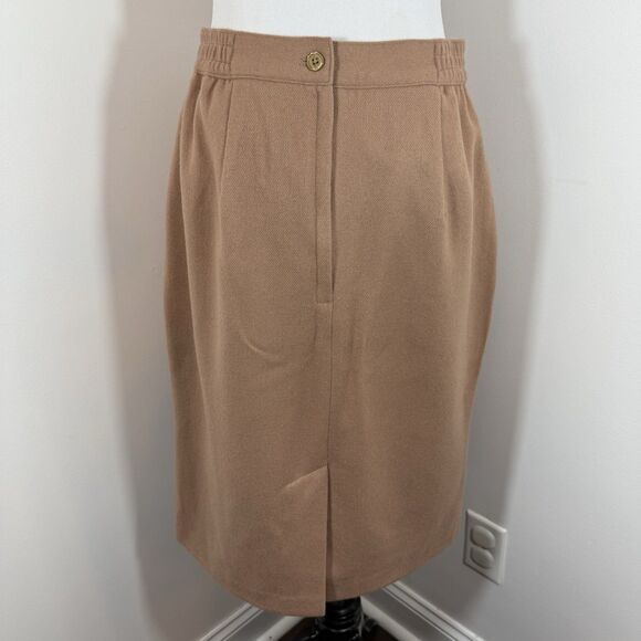 Sag Harbor Wool Midi Skirt Size 12 Pleated Front Caramel Camel Brown Lined VTG - Picture 3 of 12